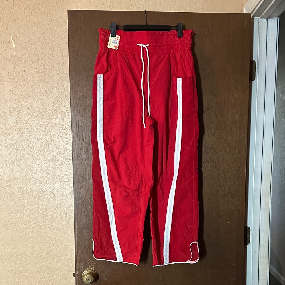 FP Movement by Free People Red Track Pants with White Stripes